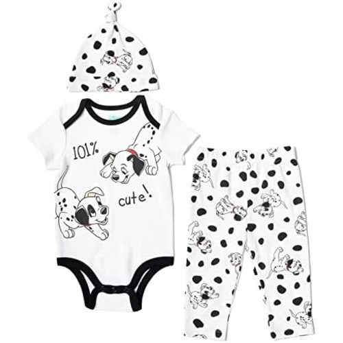 Disney The Aristocats 101 Dalmations Bambi Patch Dumbo Baby Girls Bodysuit Pants & Hat 3 Piece Outfit Set Newborn to Infant