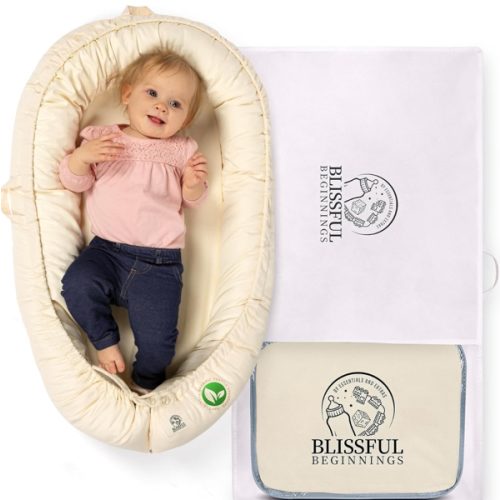 Blissful Beginnings Organic Baby Lounger with Travel Bag- Adjustable Lounger for 12-24 Months Babies - Breathable & Portable Infant Lounger Pillow, Newborn Essentials Baby Nest Lounger