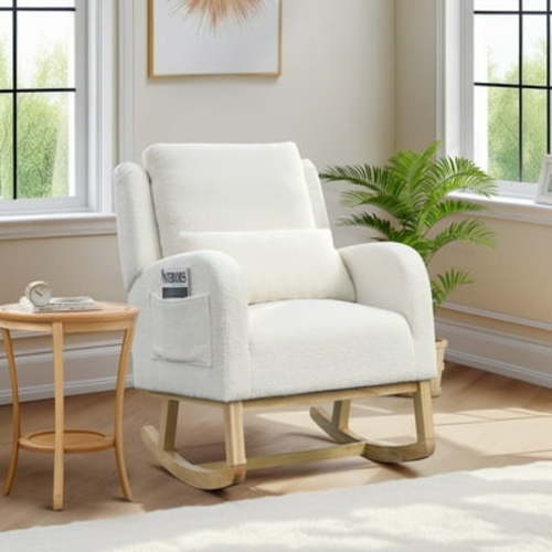 Muumblus Teddy Glider Rocking Chair for Baby Nursery, High Back, Indoor, Ivory