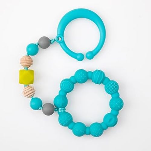 Nuby Soft Silicone Tagalong Teether Ring (Aqua)