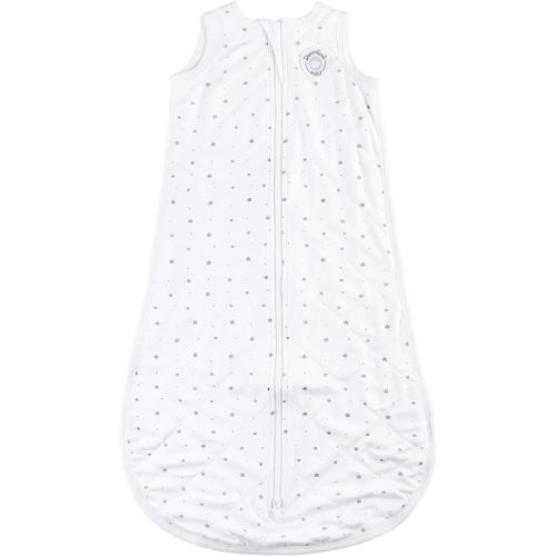 DREAMLAND BABY Viscose Sleep Sack (0-6 Months). Ultra Soft Blanket w/ 2-Way Zipper. 97% Viscose, 3% Spandex (White with Grey Stars)