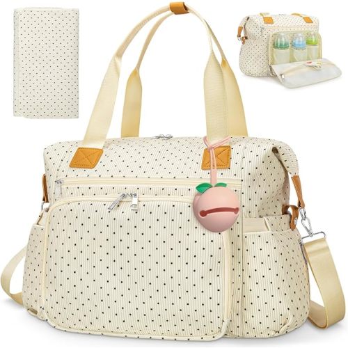 KUBYA Diaper Bag Tote, Puffer Diaper Tote Bags for Women Lightweight Travel Work Hospital Baby Bag Crossbody Mommy Bag
