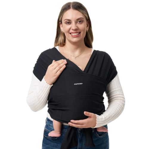 Momcozy Baby Wrap Carrier, Easy to Wear Infant Carrier Slings, Lightweight Hands Free Baby Sling, Adjustable Baby Carriers for Newborn to Toddler 8-35 lbs, Black