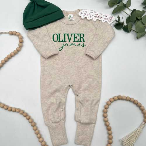 Embroidered Forest Green Baby Boy Outfit Personalized Newborn Gift, Cute Custom Outfit Baby Announcement, Unique Babywear Custom Baby Outfit
