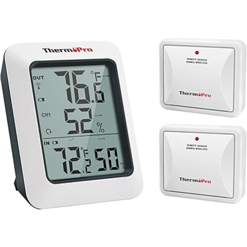 ThermoPro TP60-3 Digital Hygrometer Indoor Outdoor Thermometer Wireless Temperature and Humidity Gauge Monitor Room Thermometer with 500ft/150m Range Humidity Meter