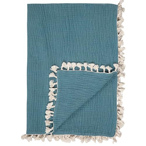Crane Baby Muslin Swaddle Blanket, Soft Cotton Lightweight Nursery and Stroller Blanket for Baby Boys & Girls, Riverstone, 30" x 40"