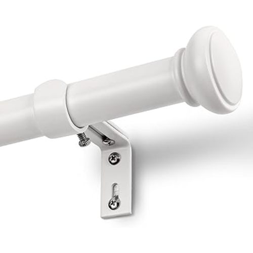 White Curtain Rods for Windows 48 to 84 Inches, 1 Inch Decorative Curtain Rod Set, Adjustable Length Heavy Duty Metal Window Curtain Rod with Brackets