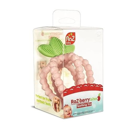 RaZbaby Silicone Infant & Baby Teething Toy, Textured BerryBumps Soothe Babies’ Sore Gums, RaZberry Bites Relief Teether, Back & Front Teeth, BPA Free, Easy to Hold, Fruit Shape for Babies 3M+ - Pink