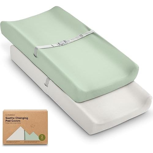 2-Pack Organic Changing Pad Covers for Girl, Boy, Neutral - 100% Cotton Changing Table Pad Cover, Soft Baby Nursery Diaper Changing Pad Sheets, Contour Changing Pads Liners, Change Pad Cover (Sage)