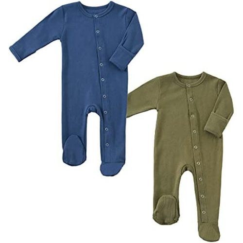 KISBINI Baby Footed Pajamas with Mitten Cuffs Unisex Cotton Snap-up Romper Jumpsuit Sleep and Play 0-12 Months Footies