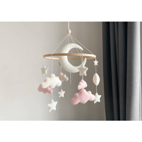 Baby mobile girl, Neutral baby mobile, Starry Night Baby Mobile, Baby Crib Mobile, Moon and Stars Mobile, Pink Star Felt Mobile