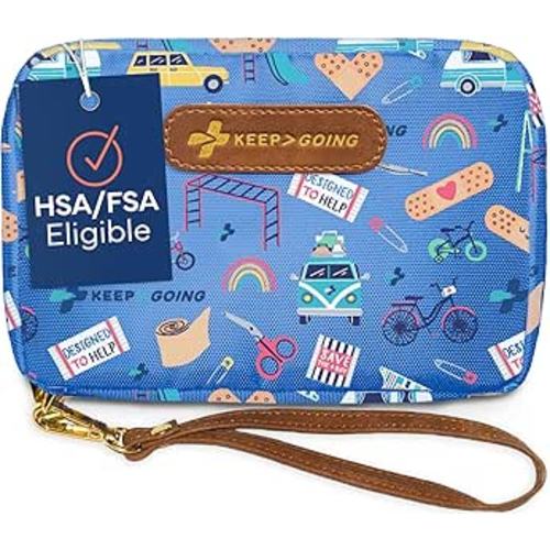 KeepGoing Kids First Aid Kit - 130 Pc. Kit for Car, Home, Purse & Diaper Bag - Latex-Free Bandages - TSA-Approved Travel Size - Signature