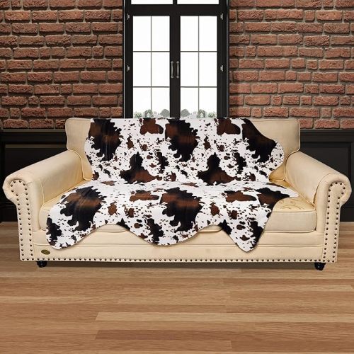 Faux Cowhide Rug Cute Cow Print Rug Cow Rugs for Bedroom Living Room Nursery Western Home Decor Area Rug, Brown and White 4.6 x 5.2 Feet