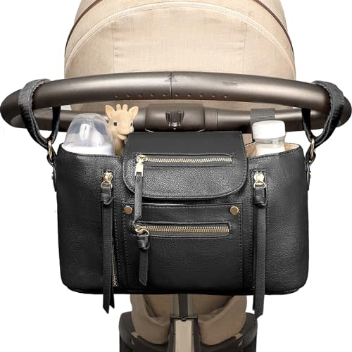 Miss Fong Stroller Organizer with Insulated Cup Holder - Stroller Accessory Bag, Diaper Bag, Storage with Adjustable Strap (Black)