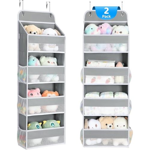 Yecaye 2 Pack 4 Tier Over The Door Organizer - Foldable Portable Baby Essentials for Stuffed Animal Storage - Multi-Purpose Bathroom Closet Organizers and Storage for Kids Newborn Baby Stuff