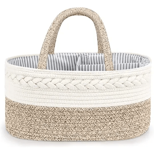 Maliton Baby Diaper Caddy Organizer, X-Large Cotton Rope, Rustic Style, Portable, 3 Compartments, A-Brown