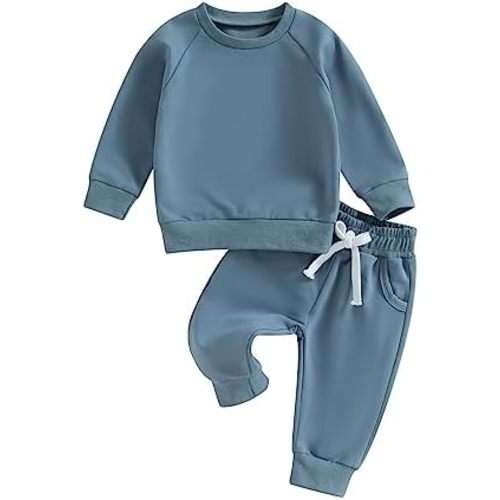 Thorn Tree Toddler Baby Boys Fall Outfits Long Sleeve Pull On Sweatshirt Elastic Waist Pants 2Pcs Solid Clothes Set