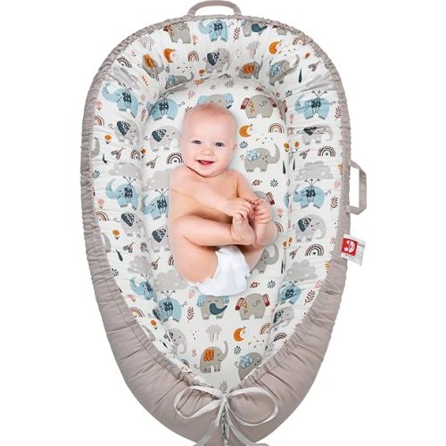 Baby Lounger for Newborn- Baby Nest Cover Co Sleeping for Baby 0-24 Months, Breathable Portable Infant Nest - Adjustable Cotton Soft Baby Floor Seat for Travel, Newborn Essentials Gifts