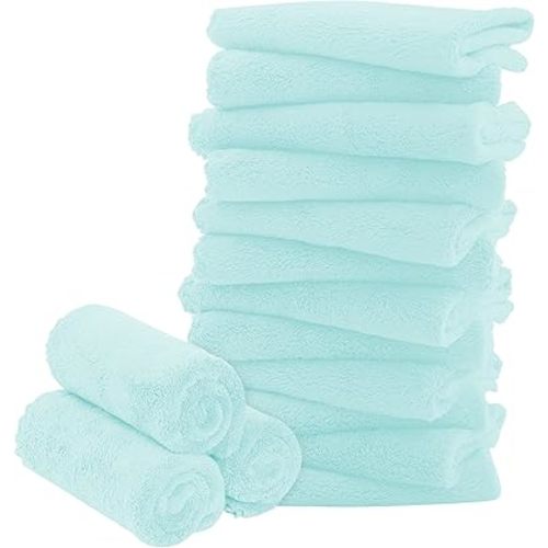 16 Pack Baby Washcloths - Luxury Coral Fleece - Extra Absorbent and Soft Wash Clothes for Newborns, Infants and Toddlers - Suitable for Sensitive Skin and New Born-Baby Shower-Frozen Blue,10x10 Inch