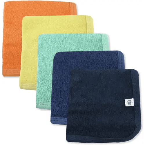 HonestBaby Unisex Baby Organic Cotton Washcloth Multi-Pack Winter Accessory Set, 5-Pack Rainbow Blue, One Size