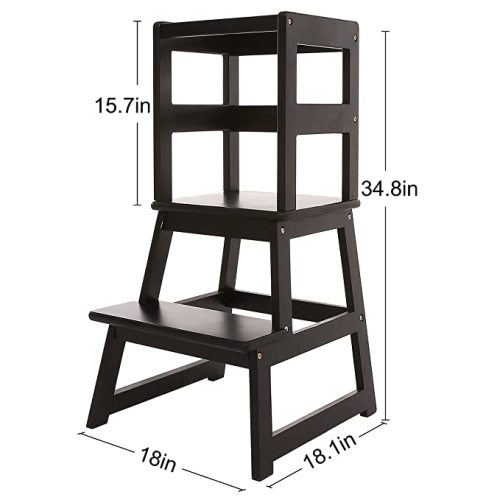 SDADI Kids Kitchen Step Stool with Safety Rail - for Toddlers 18 Months and Older, Black LT01B
