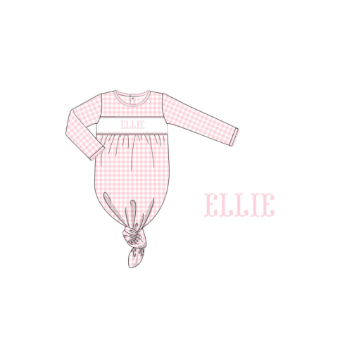 Pre-Order Smocked Pink Gingham Knotted Baby Gown
