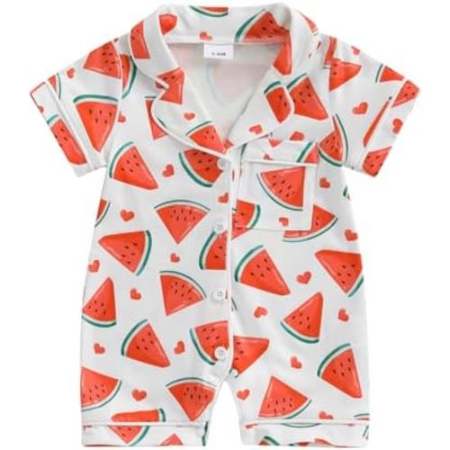 Newborn Summer Pajamas Baby Boy Girl Button Down Romper Cute Infant Sleepwear One-Piece Pjs
