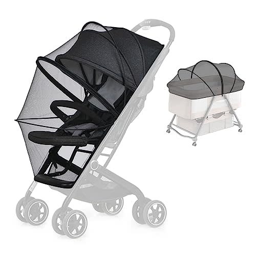 DUOMI Mosquito Net for Stroller,Encrypted Stroller Mosquito Net Full Cover with Double Zipper,Breathable & Foldable Netting for Baby Stroller Mosquito Net Cover(Black)