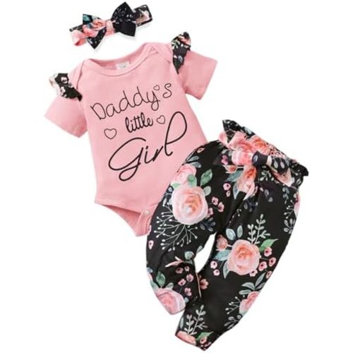 AMAWMW Baby Girl Clothes Set Daddys Little Girl Ruffle Romper Top Camouflage Pants Newborn Infant Baby Girl Outfit