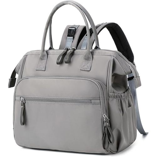 Convertible Diaper Bag Tote, Wide Open Top 14 Pockets Nappy Backpack with Stroller Buckle, Water-resistant