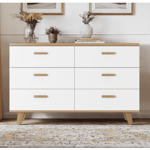 Canddidliike Wood 6 Drawer Double Dresser for Bedroom, Chest of Drawers for Closet, Living Room, Hallway, Nursery, White&Rosewood