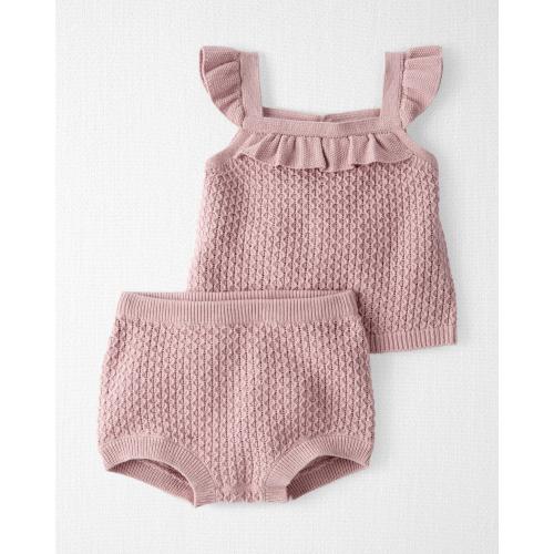 Baby 2-Piece Organic Cotton Crochet Knit Set - 9M - Style,Dusty Rose