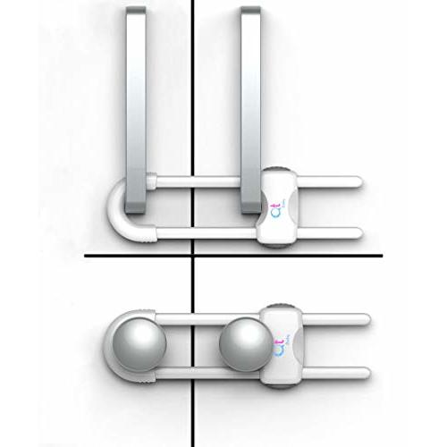 QT BABY - Pack of 12 - Baby Proofing Cabinet Locks Adjustable U Shaped Baby Safety Latches for Drawers, Fridge, Closet Modern Baby Proofing Cabinet Lock with Extra Secure Lock Buttons (White)