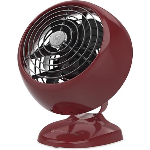 Vornado VFAN™ Mini Classic Vintage Metal Desk Fan, 2-Speed, Adjustable Tilt, Personal Air Circulator for Bedroom, Office, Dorm Room, Portable Quiet, Claret