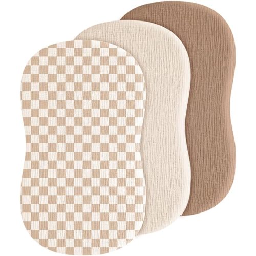 Baby Muslin Bassinet Sheets 3 Pack for Boys & Girls, Soft Breathable Cotton Bassinet Mattress Cover, Universal Fit for Hourglass, Oval, and Rectangle Mattress (Milky Coffee)