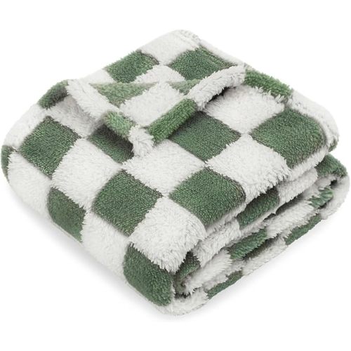 HOMRITAR Checkered Baby Blanket for Boys Sage Green Soft Fluffy Fuzzy Blankets with 3D Chessboard Grid, Warmer Comfort Reversible Lightweight Bed Blanket for Toddlers Infant or Newborn 30 x 40 Inch