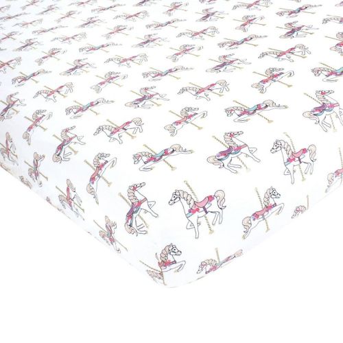 Hudson Baby Infant Girl Cotton Fitted Crib Sheet, Carousel Horse, One Size