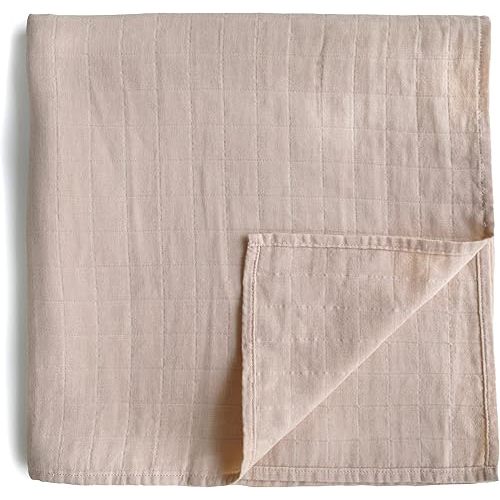 mushie Muslin Baby Swaddle Blanket | 100% Organic Cotton (Blush)