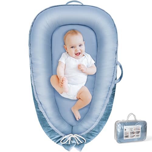 BBWOO Baby Lounger - Baby Lounger for Newborn 0-24 Months, Breathable & Soft Cotton and Velvet Cover Baby Nest, Portable Cozy Infant Lounger for Home and Travel, Ideal Baby Essentials & Shower Gifts