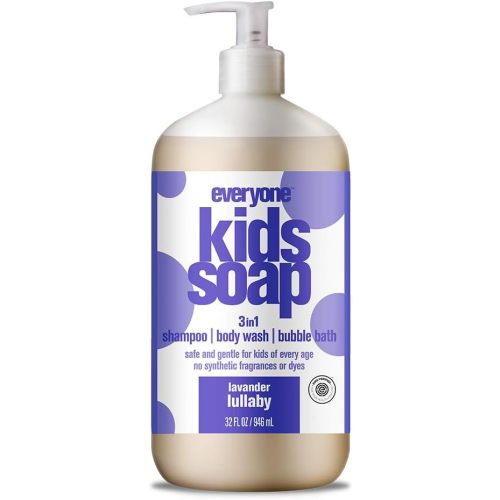 Everyone 3-in-1 Kids Soap, Body Wash, Bubble Bath, Shampoo, 32 Ounce (Pack of 1), Lavender Lullaby, Coconut Cleanser with Plant Extracts and Pure Essential Oils