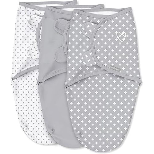 SwaddleMe by Ingenuity Original Swaddle, 100% Cotton, Improves Sleep & Calms Startle Reflex, 0-3 Months, 3-Pack - Criss Cross Polka Dot