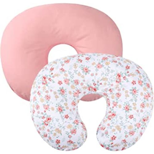 Nursing Pillow Cover 2 Pack 100% Cotton Nursing Pillow Slipcovers for Breastfeeding Moms Soft Fit Standard Infant Nursing Pillows & Positioners for Baby Boy Girl Floral and Pink