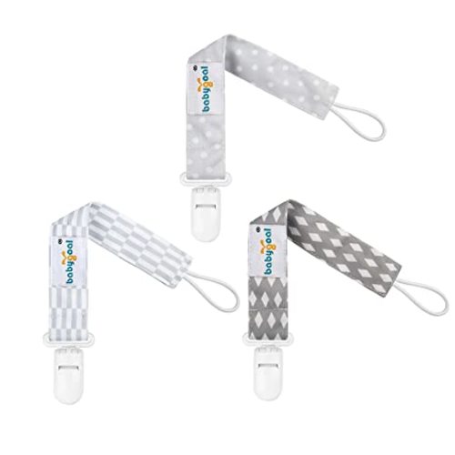 Babygoal Neutral Pacifier Clips, 3 Pack Binky Paci Holder and Leash for Boys and Girls Fits for Most Pacifier, Binkie Styles & Baby Teethers & Toys and Gift PS06