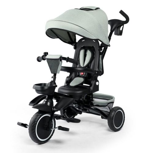 Kinder King 8 in 1 Kids Tricycle Folding Toddler Trike w/Adjustable Push Handle, Early Spring Green