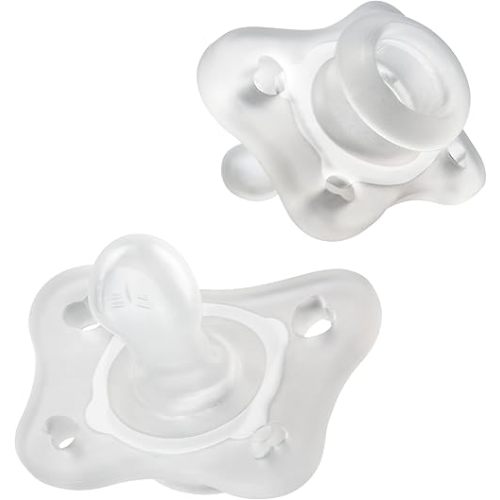 Chicco PhysioForma 100% Soft Silicone Mini One Piece Pacifier for Babies Aged 0-2 Months | BPA & Latex Free | Reusable Sterilizing Case | Clear, 2pk