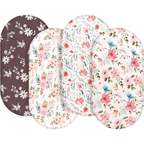 4 Pack Baby Girl Bassinet Sheets Set Soft Fitted Floral or Elephant Theme Baby Girl Mattress Covers Breathable Toddler Bed Sheets for Infant or Newborn Girls (Flower, Bassinet Sheets)