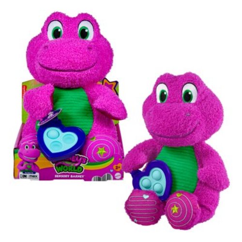 Fisher-Price Barney’s World Sensory Barney Plush Toy with Fidget Activity for Toddlers