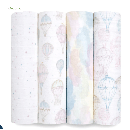 aden + anais | Above the Clouds Organic Muslin Swaddle Blanket 4pk