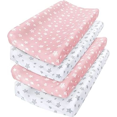 Changing Pad Cover for Girls 4 Pack, Lovely Print Soft Unisex Diaper Change Table Sheets, Fit 32"x16" Contoured Pad, Comfy Cozy 4-Pack Cradle Sheets