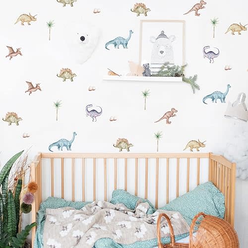 QUCHENG Dinosaur Wall Stickers Animal Boys Bedroom Decals Nursery Removable Decor Kids Room Modern Stylish Murals DIY Cute Decorations 10 Sheets